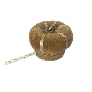 Vintage 1940s Gold Velvet Crown Pin Cushion and Tape Measure